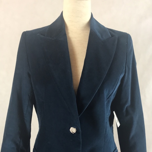 NWT Tahari One-Button Blue Velvet Blazer - Picture 2 of 9